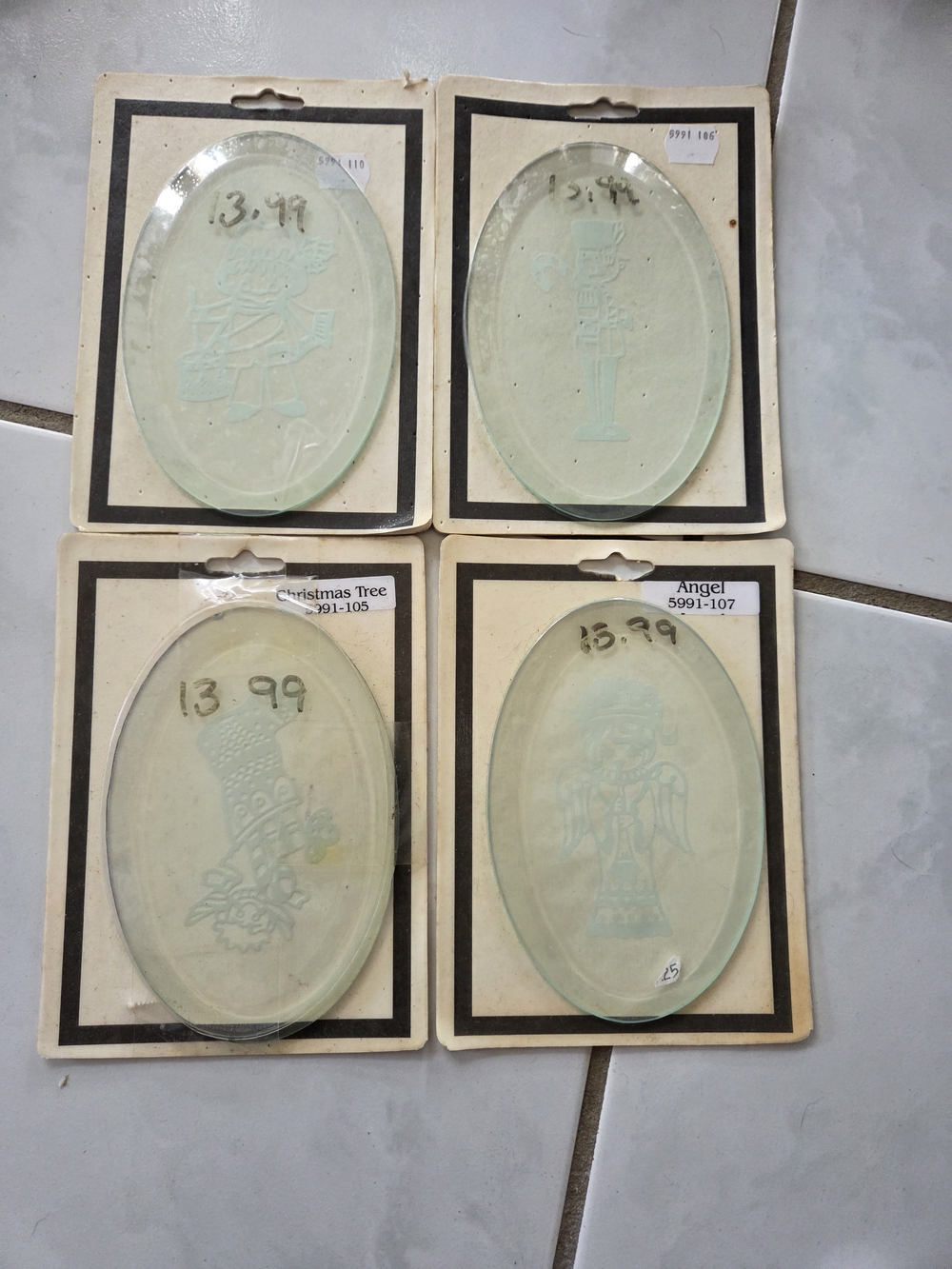 Set of 4 Vintage Oval Glass Christmas Ornaments - Light Green